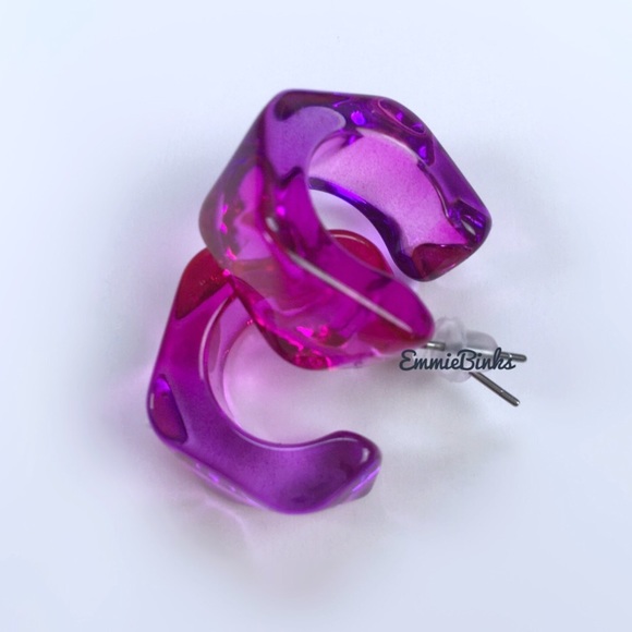 đź’Ą3for$28 New Purple to Pink Fade Transparent Ombre Resin Cuff Hoop Earrings - Picture 8 of 16